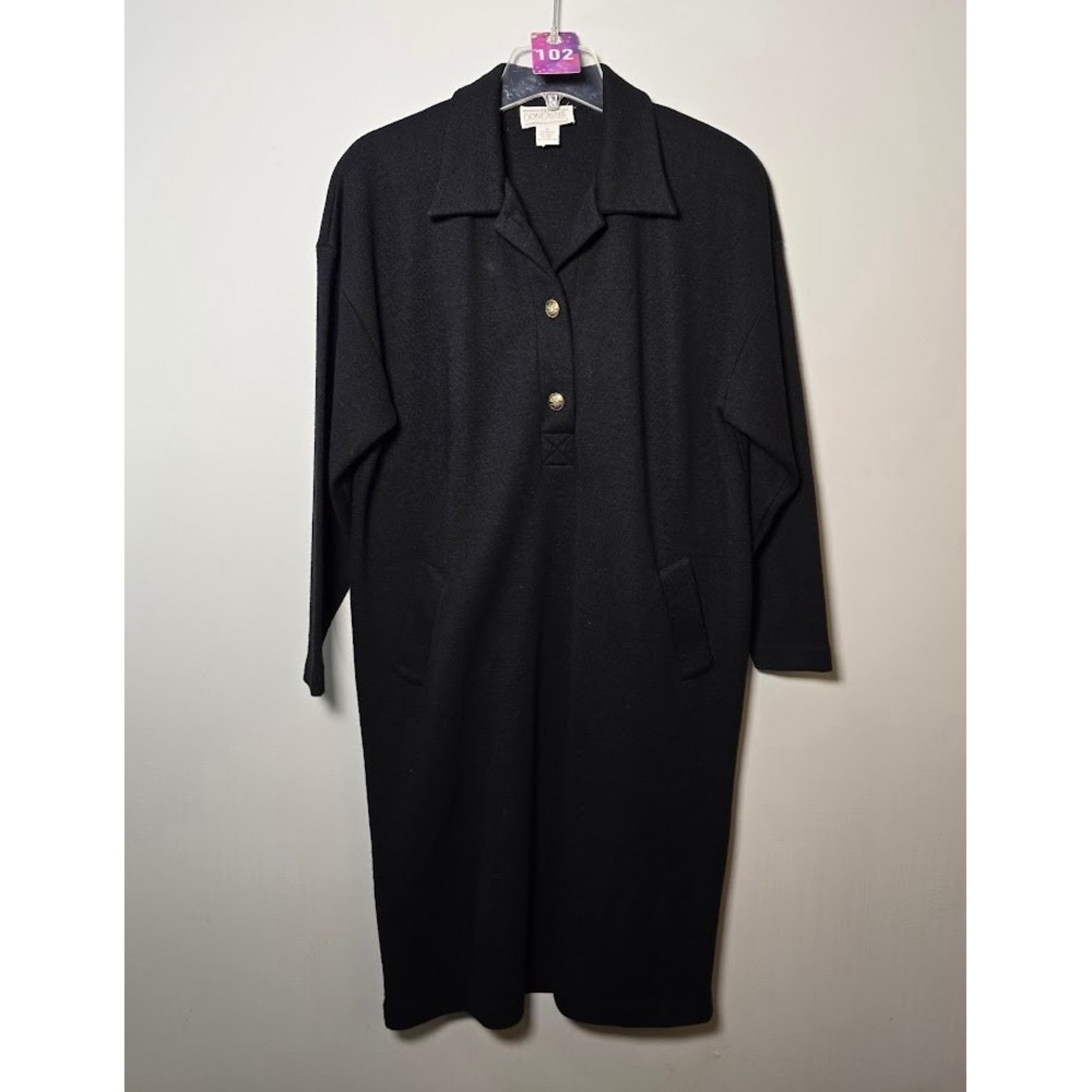 Doncaster Womens Polo Sweater Dress Black Wool Blend Knit Long Sleeve Midi Sz M